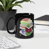 "Bookworm/Bookstack" Black Glossy Mug